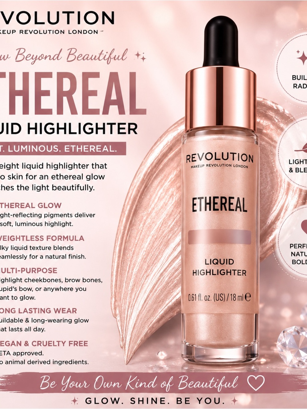Revolution Ethereal Liquid Highlighter — Rose Gold